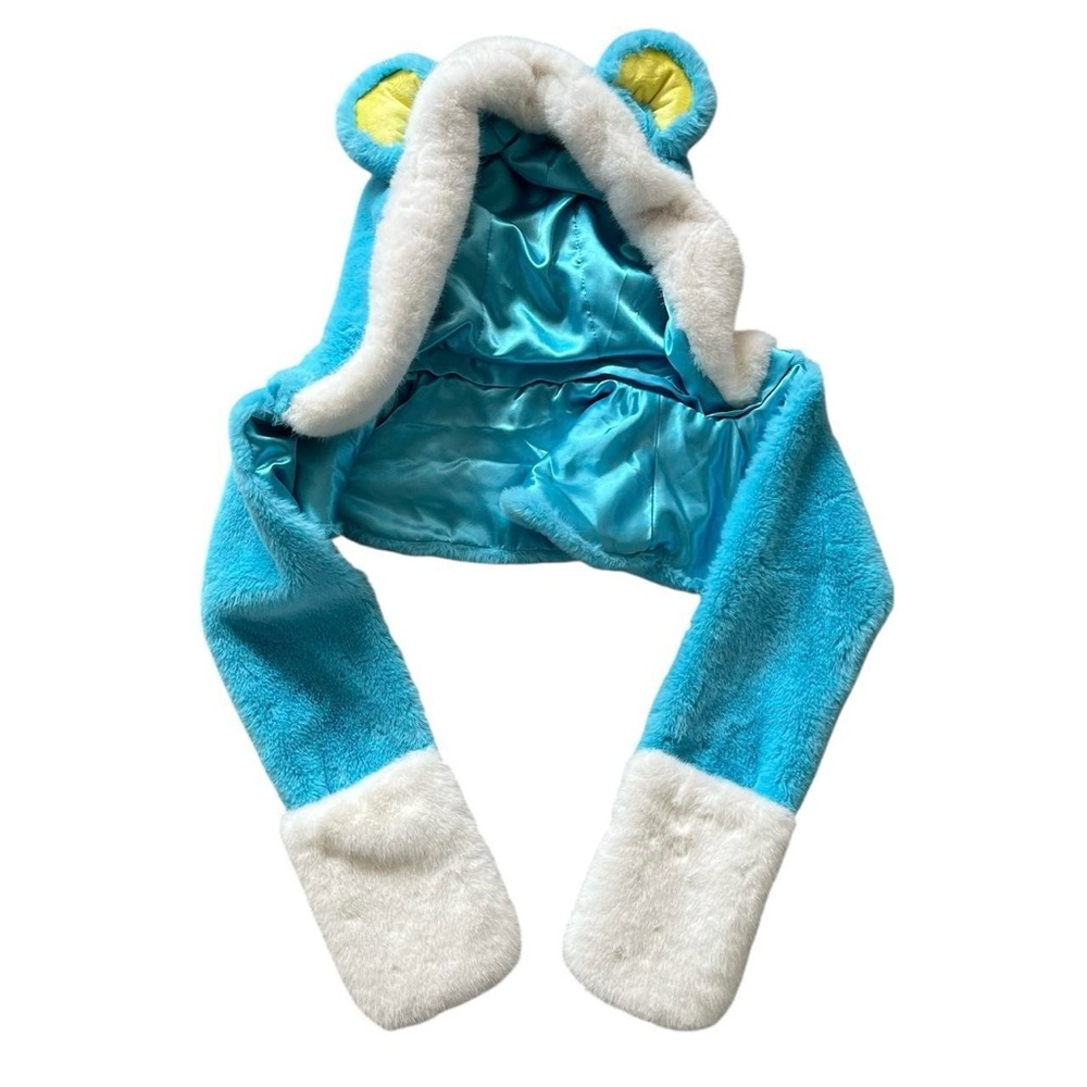 Blue and White Furry Animal Hood